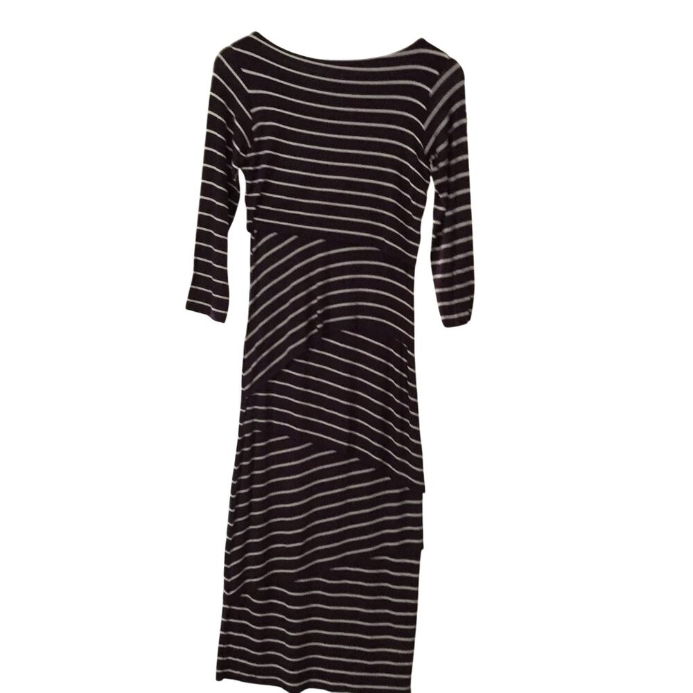 ANTHROPOLOGIE BAILEY 44 Purple Cream Stripe Bodycon Stretch Midi Dress S Knit - Picture 4 of 5